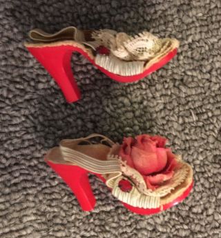 Madam Alexander Vintage Cissy Doll’s Shoes Red High Heel Pink Rose 50’s 3