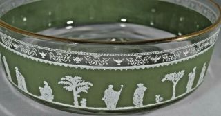 Vintage Jeanette Wedgewood Green Jasperware Large 9 Inch Serving Bowl