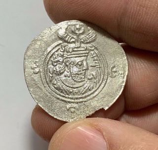 Medieval Silver Coin Hammered Sasanian Drachm Unknow King 30mm (2)