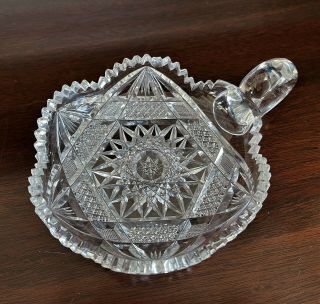 Antique American Brilliant Abp Cut Glass Crystal Nappy Dish Bowl Hobstar