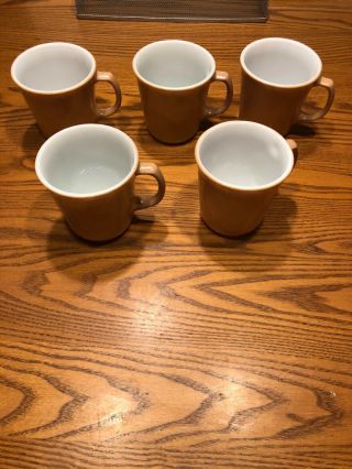 5 Vintage Corning Ware 10 Oz.  Coffee Mugs Cups Almond Tan White