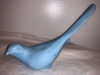 Vintage Fenton Blue Custard Satin Art Glass " Bird Of Happiness " Figurine