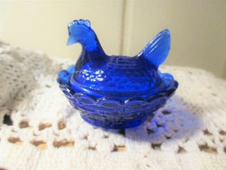 Degenhart Glass Cobalt Blue Chick Hen On Nest Open Salt Cellar W/ Heart