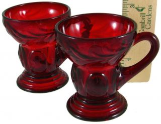 2 Martinsville Glass Moondrops Ruby Handled Whiskey Glasses 2 3/4 " Tall