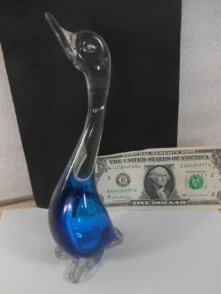 Vintage Seguso Murano Glass Blue In Crystal Sommerso Standing Goose Bird Duck