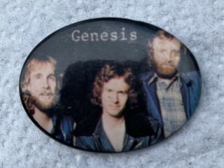 Vintage Genesis Band Antique Pin Back Button Black Oval 1 1/2” Collins Ruth Boxb