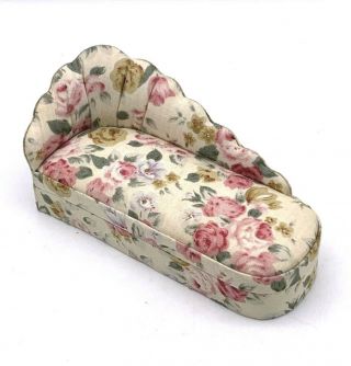 Vintage Dollhouse Chaise Lounge Chair Floral Print Living Room Furniture Rare