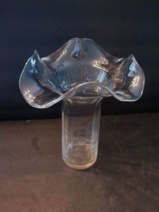 Ivv Italy Clear Glass Ruffled Top Vase.  Mouth Blown Hand Made.  9.  5 " Tall.