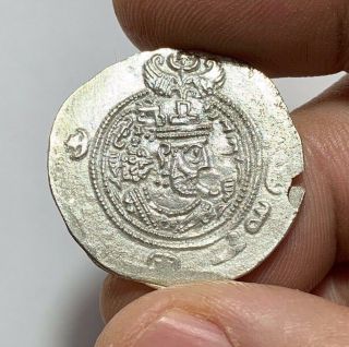 Medieval Silver Coin Hammered Sasanian Drachm Unknow King 31.  6mm (8)