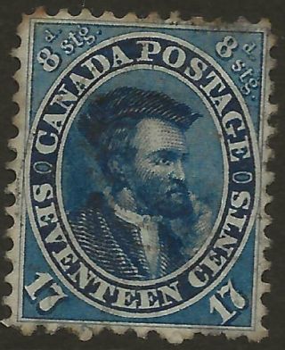 1859 Colony Of Canada Sg42 17c Deep Blue Cartier Good Cat £95