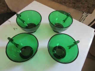 Vintage Dark Green Depression Glass Set Of 4 Tea Cups