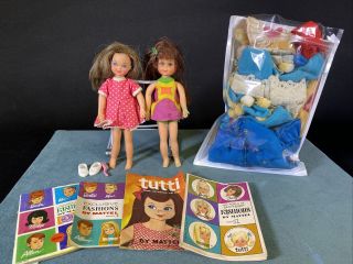 Tutti & Chris 1965 Vintage Barbie Dolls By Mattel,  Booklets & Outfits Clothes