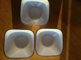 Corelle By Corning Set Of 3 Square Soup/cereal/salad Bowls - White W/ Gray Trim