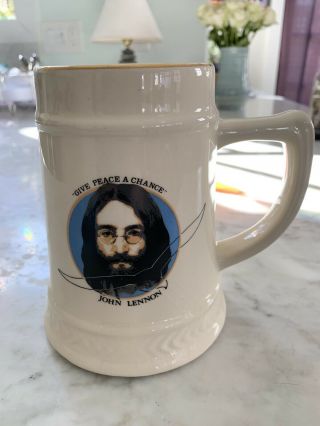 John Lennon Vintage “give Peace A Chance” Ceramic Beer Stein/mug Rare