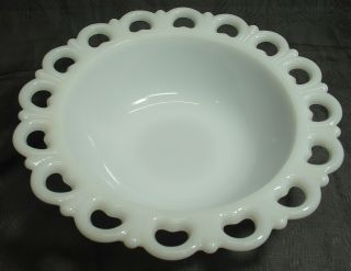 Vintage Old Colony Serving Bowl Anchor Hocking 9 1/2 " Lace Edge Milk Glass