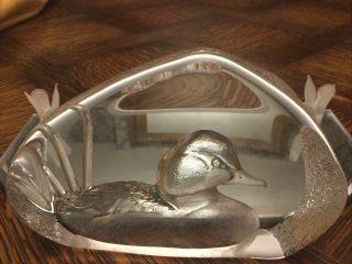 Mats Jonasson Duck Paperweight.  Lead Crystal.  Made In Sweden.