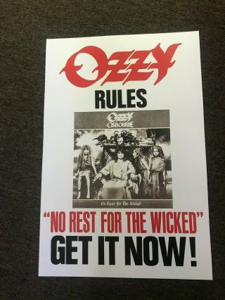 Ozzy Osbourne Rules No Rest For The Wicked Cardstock Promo Poster 12 " X 18 "
