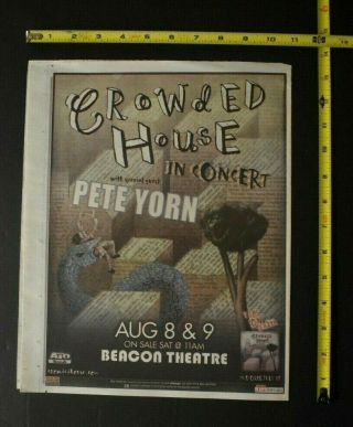 Crowded House 2007 Color Concert Ad Beacon Theater Nyc