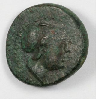 C.  3rd Century Greek Bronze Coin Helmeted Bust Right / Nike - 3.  6g