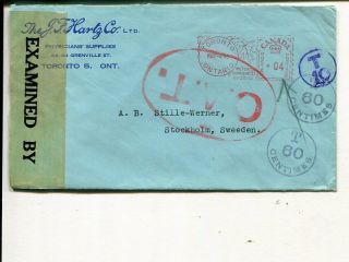 Canada Oat Red Oval 68x44mm On Censor Postage Due Cover To Sweden 8.  3.  1945