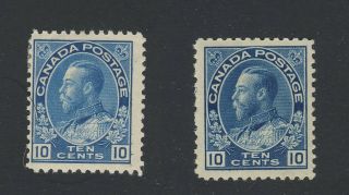 2x Canada Ww1 Admiral Stamps 117iii - 10c Mh F & 117 - 10c Mnh F/vf Gv = $110.  00