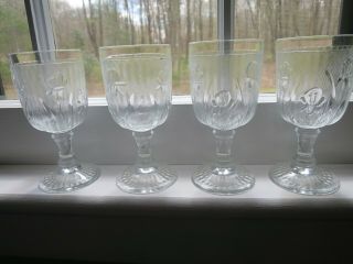 4 Vintage Jeannette Glass Iris Herringbone Wine Cordial Liqueur Glasses 4 3/8 "