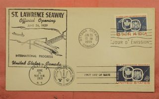 1959 Usa Canada Joint Issue Fdc St.  Lawrence Seaway Official Opening Cachet
