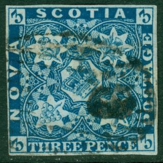 Edw1949sell : Nova Scotia 1851 Scott 2 Bright Blue Vf, .  4 Margin.  Cat $225