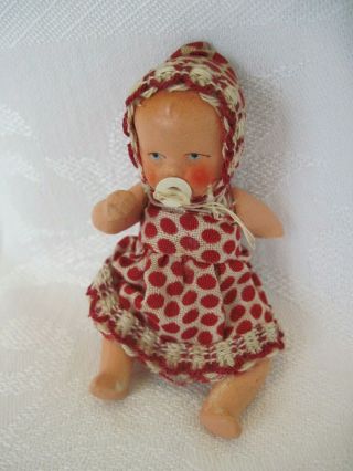 Antique German Bisque Baby Doll With Pacifier Small 3 " Hertwig?