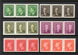 Canada Kgv1 1949 Coils Sg419 - 422a Mnh & Lightly Mounted Strips Of 3 Cat £90