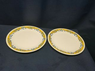 Vintage Corelle " Casa Flora " Set/2 Dinner Plates White With Blue/gold Border