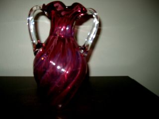 Rieker Lead Crystal Chalet Cranberry Vase With Clear Applied Handles Canada