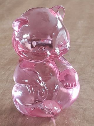 Collectible Fenton Art Glass 2 - 1/2 " Pink Glass Sitting Bear Figurine