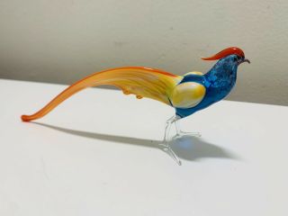 Hand Blown Bird Sculpture Miniature Murano? Art Glass Bird 3.  5”x 6”