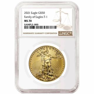 - 2021 $50 American Gold Eagle 1 Oz.  Ngc Ms70 Brown Label