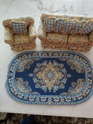 Dollhouse Miniature Couch,  Chair & Matching Carpet