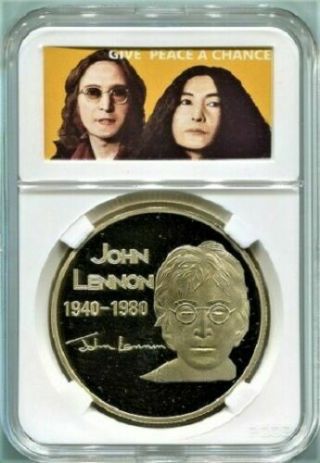 Beatles John Lennon Yoko Ono Gold Coin Give Peace A Chance Display Last One