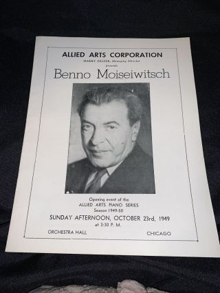 October 1949 Benno Moiseiwitsch Program Chicago Orchestra Hall