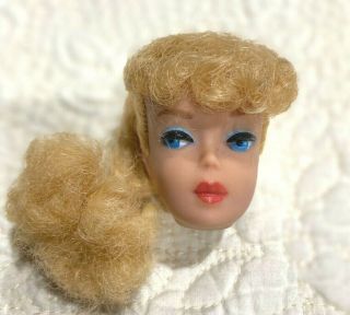 Vintage 6 Blonde Ponytail Barbie Doll Head W/ex Repair Of Necksplit