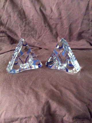 Kosta Boda Triangle Votive Candle Holders Blue And Clear Glass