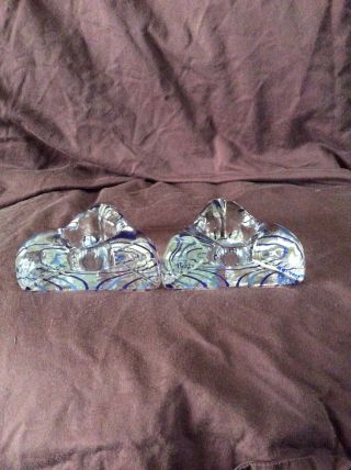 Kosta Boda Triangle Votive Candle Holders Blue And Clear Glass 2