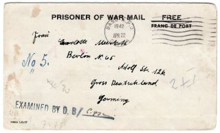 Canada 1942 Pow Camp 23 - Monteith Ont - Censor Cover / Letter To Germany -