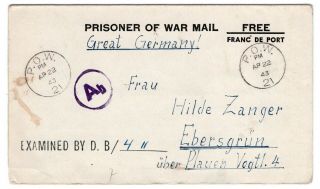 Canada 1943 Pow Camp 21 - Espanola Ont - Censor Cover / Letter To Germany -