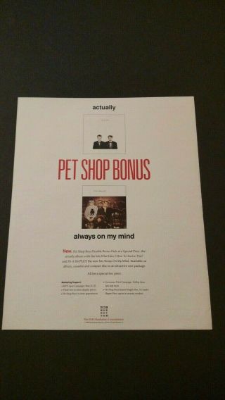 Pet Shop Boys " Always On My Mind " 1988 Rare Print Promo Poster Ad