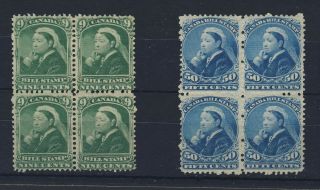 8x Canada Revenue Bill Stamp Series 3 2x Blocks Of 4 Fb46 - 9c Fb51 - 50c Gv=$75.  00