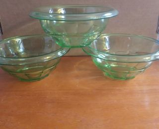 Set Of 3 Vintage Depression Green Glass Hazel - Atlas 6 1/2 " Bowls