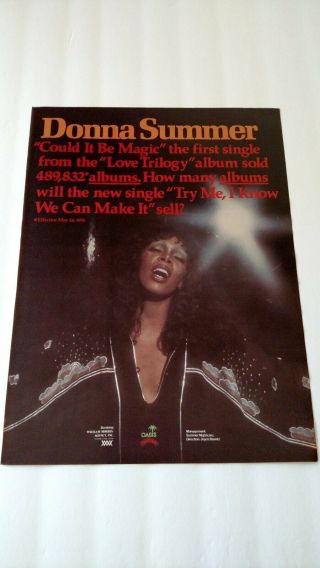 Donna Summer " Could It Be Magic " (1979) Rare Print Promo Poster Ad