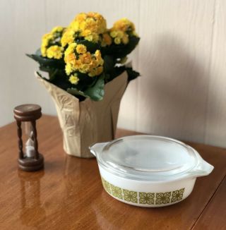 Vintage Pyrex Verde Green Flower 1 Pt.  471 Casserole Dish With Lid 12 470 - C