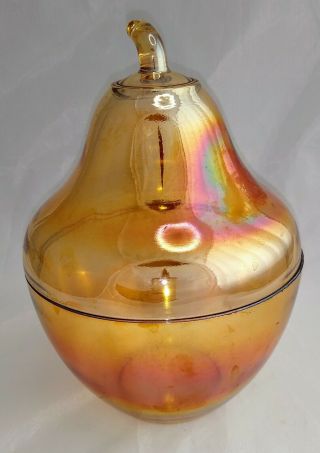 Vintage Jeanette Marigold Carnival Glass Pear Jar Dish