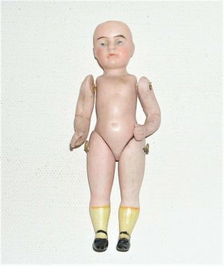 Vintage Antique Miniature 3.  5 " Porcelain China Bisque Doll,  Open Top Of Head